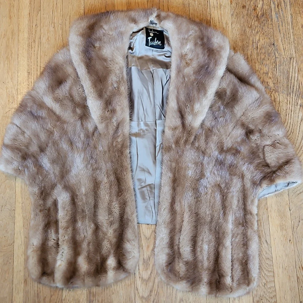 Vintage real mink cape wrap with pockets M/L
